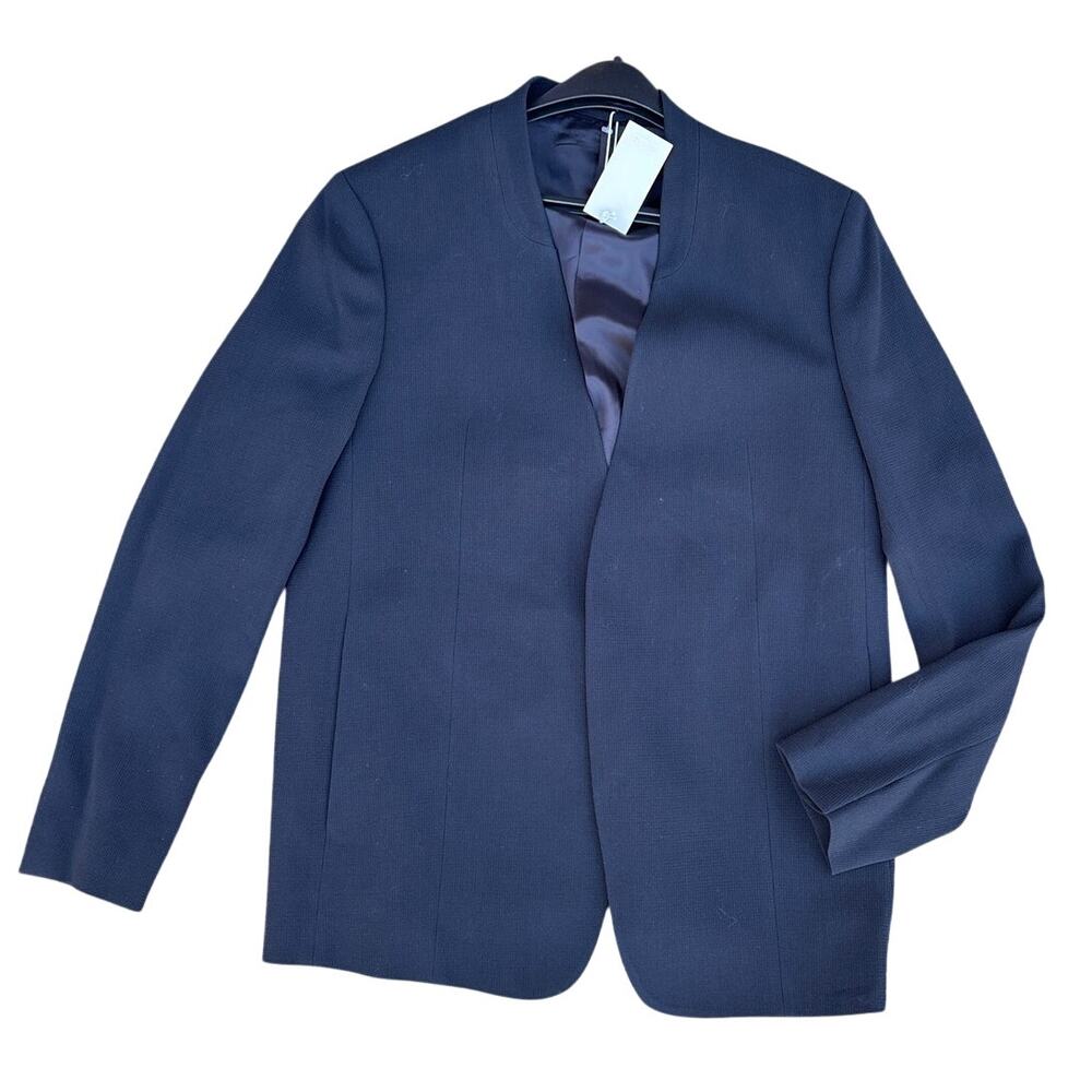 COS Collarless Wool Blazer Navy NWT Men's Size EUR 44R Minimalist Suit Jacket